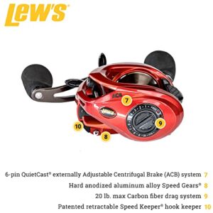 Lew's HyperSpeed Series Casting Reel, 9+1 Stainless Steel Ball Bearings, 9.5:1 Gear Ratio, Right-Hand Retrieve, Red