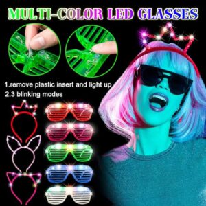 Maitys LED Light Up Glasses Luminous Led Headband Set LED Cat Ear Headband Bunny Ears Headband Crown Headband Colorful Glowing Sunglasses Glow in The Dark Party Favors Birthday Supplies (72 Pcs)