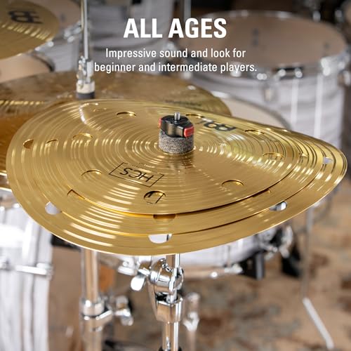 Meinl Cymbals 3-Piece Smack Stack Cymbal Pack with Holes 10", 12", 14" — HCS Traditional Finish Brass for Drum Set — Made in Germany, 2-Year Warranty (HCS024SM)