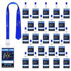 24 Pieces VIP Video Game Pass Holder with Lanyard Video Game Party Favors VIP Party Pass Card Game on Tickets for Game Themed Birthday Party Supplies