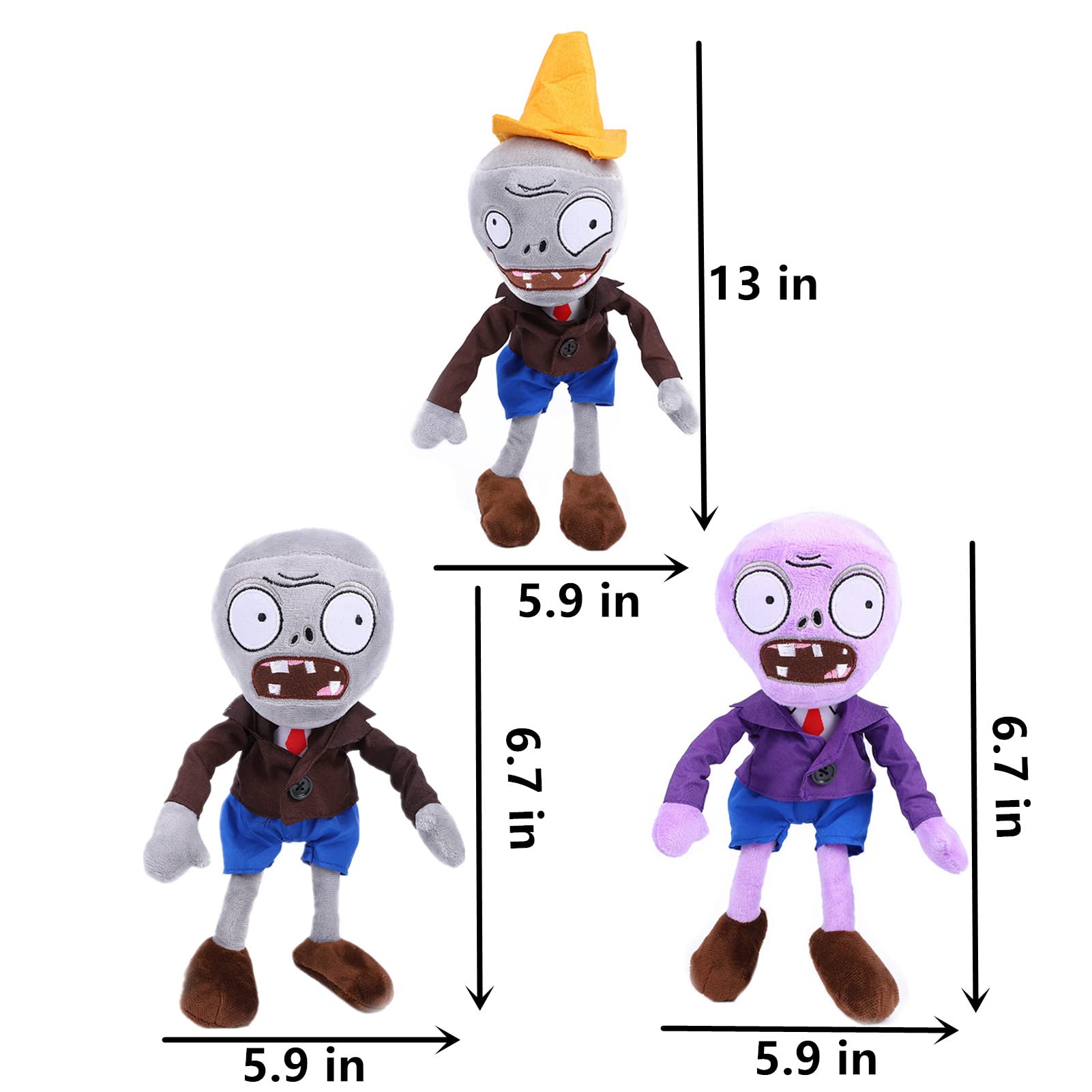 JHESAO 6 PCS Plants and Zombies PVZ Plush Zombies Plants Sets Toy Peashooter Conehead Zombie, 1 2 Stuffed Soft Chomper Doll Duck Zombie, Sunflower PVZ Figure Doll Purple Zombie New