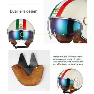 Open Face Helmets Light Breathable Street Sunscreen Moped Half Helmet with Sun Visor Cool Girl Style Retro Vespa Half Helmet for Men and Women Cruiser Scooter ATV, DOT Approved -E-L