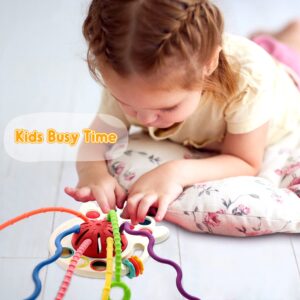 AiTuiTui Sensory Montessori Baby Toys 6 to 12 Months, Toddler Travel Toys for 1 2 Year Old Boy Girl Birthday Gifts, Soft Pull String Fidget Educational Learning Bath Toys for 9 10 18 Months Infant