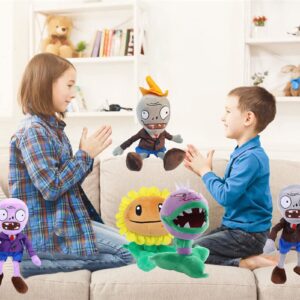 JHESAO 6 PCS Plants and Zombies PVZ Plush Zombies Plants Sets Toy Peashooter Conehead Zombie, 1 2 Stuffed Soft Chomper Doll Duck Zombie, Sunflower PVZ Figure Doll Purple Zombie New