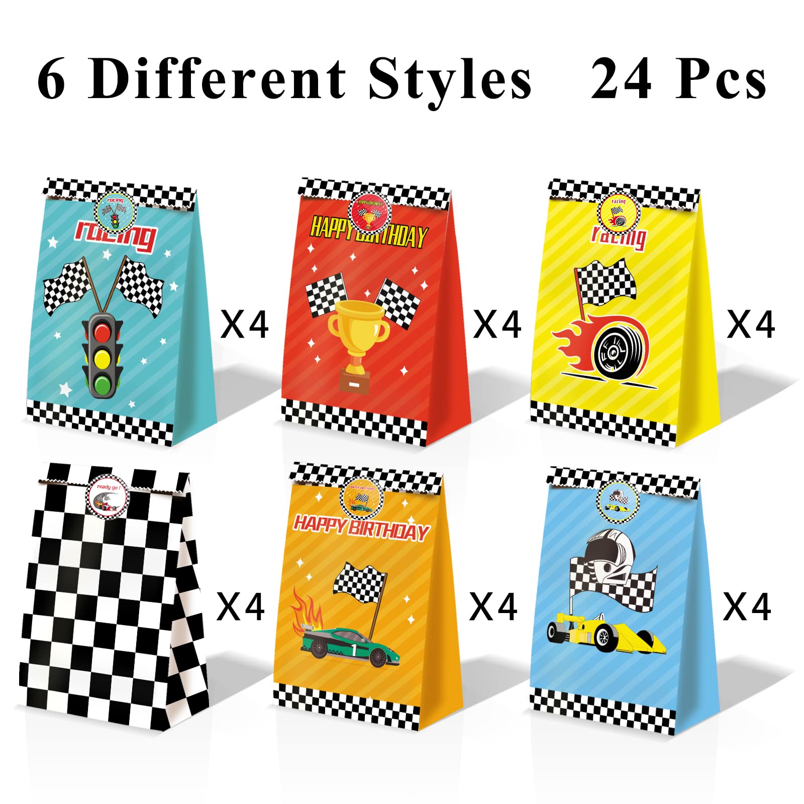 Race Car Gift Bags 24 Pcs Race Car Party Supplies for Boys Race Car Party Favors Cars Theme Birthday Party Decorations Car Goody Bags Racing Birthday Party Supplies