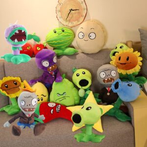 JHESAO 6 PCS Plants and Zombies PVZ Plush Zombies Plants Sets Toy Peashooter Conehead Zombie, 1 2 Stuffed Soft Chomper Doll Duck Zombie, Sunflower PVZ Figure Doll Purple Zombie New