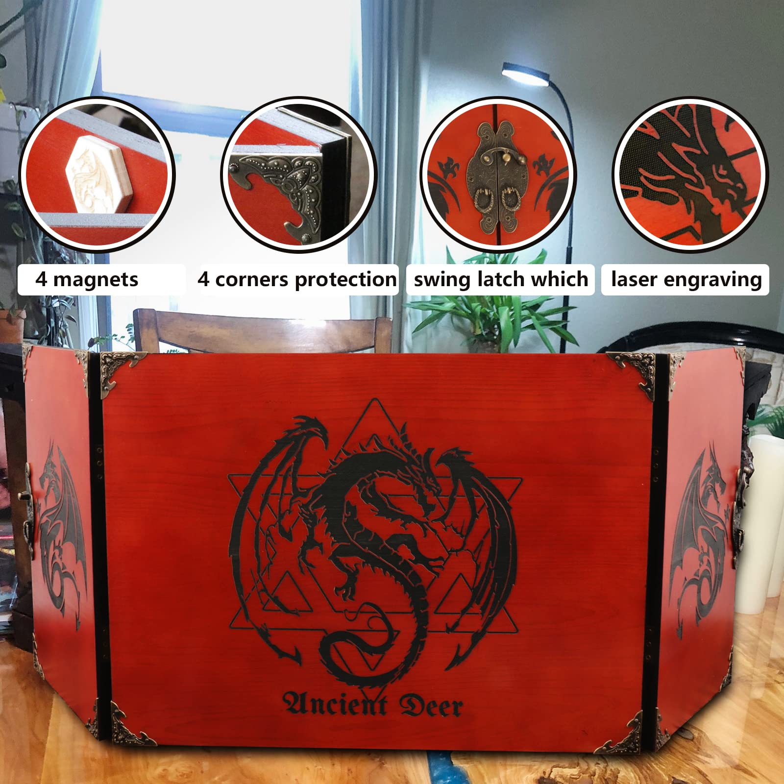 DM Screen Wooden Dungeon Master Screen for Hand Crafted Dungeon and Dragons gift,DND Dice GM Games,D&D 5e Accessories,Magic The Gathering,Pathfinder,Custom Screen (DmScreen-wine red)