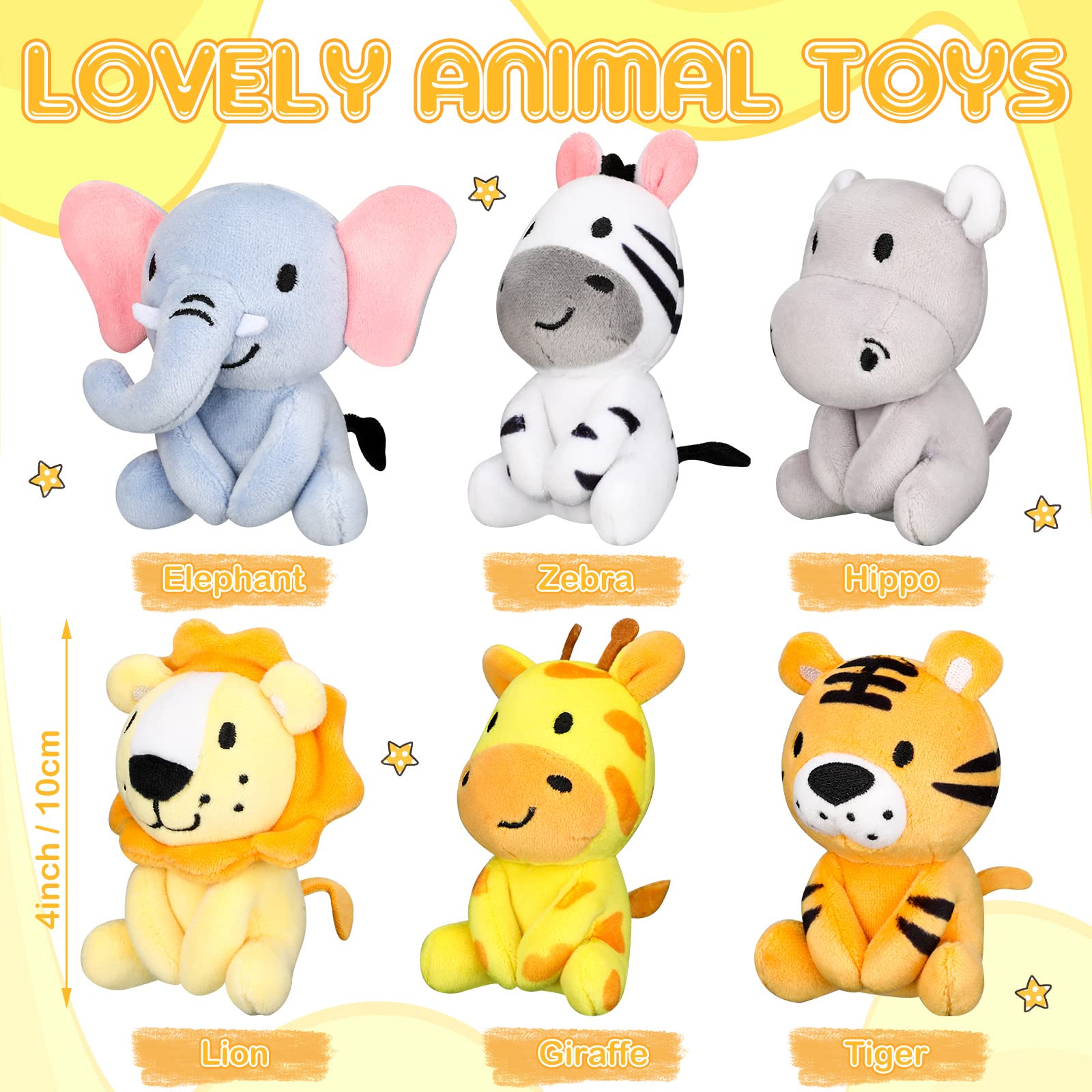 6 Pcs Mini Stuffed Forest Animals Jungle Bulk Plush Animal Toys 4 Inch Cute Plush Elephant Lion Giraffe for Baby Shower Christmas Birthday Gift Stuffer Animal Themed Party Decoration