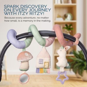 Itzy Ritzy Spiral Car Seat & Stroller Activity Toy - Stroller & Car Seat Toys for Ages 0 Months and Up - Hanging Toys Include Dangling Ring, Mirror and Textured Ribbons (Pastel Rainbow)