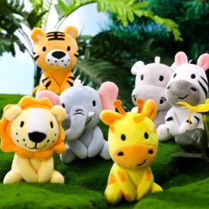 6 Pcs Mini Stuffed Forest Animals Jungle Bulk Plush Animal Toys 4 Inch Cute Plush Elephant Lion Giraffe for Baby Shower Christmas Birthday Gift Stuffer Animal Themed Party Decoration