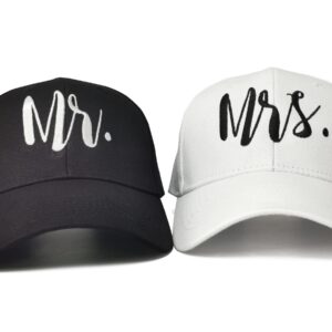 Enodtter Mr & Mrs Baseball Hats, Black White Embroidered Bride Groom Matching Hats Couples Set, Hubby Wifey Caps, Newlywed Honeymoon Wedding Gift