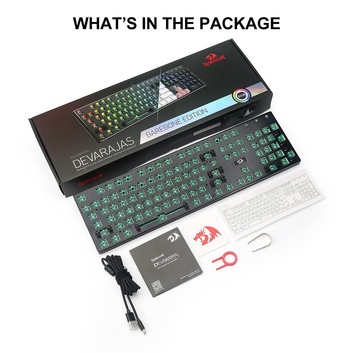 Redragon BBK556 Custom Gaming Mechanical Keyboard Kit – 100% 104 Keys DIY RGB Fully Modular Keyboard - USB Wired Barebones Full Size Keyboard HOT SWAPPABLE 3pin/5pin Switch, Black