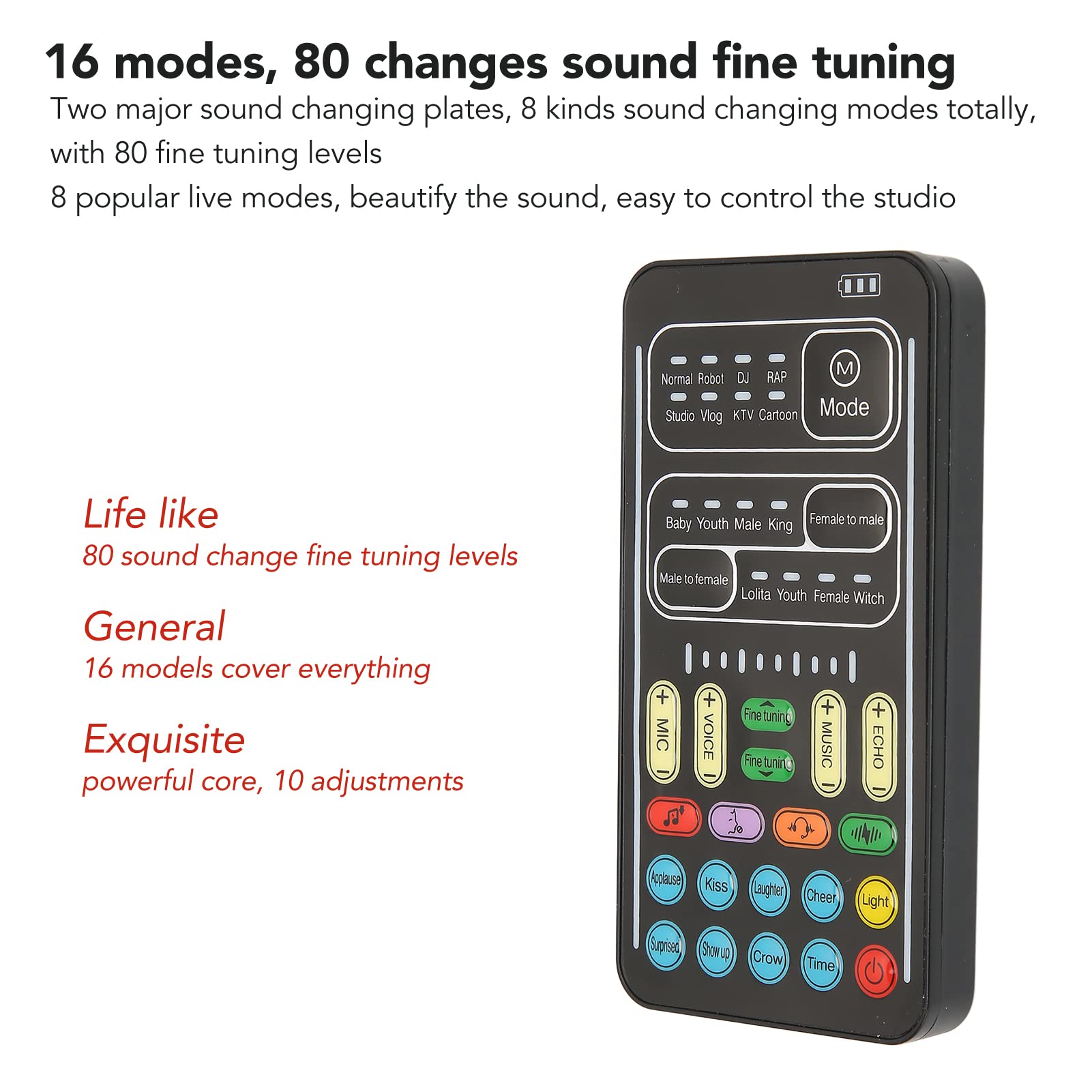 Voice Changer Disguiser, Mini Gaming Live Sound Card, for /PS5/ One/Phone/Computer PC/Tablet, 8 Kinds Sound Adjustable, Plug and Play(Black)