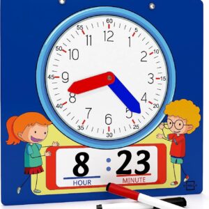 Scribbledo Writable Dry Erase Learning Clock for Kids Write & Wipe Demonstration Clock for Kids Learning to Tell Time Classrooms and Homeschool Supplies