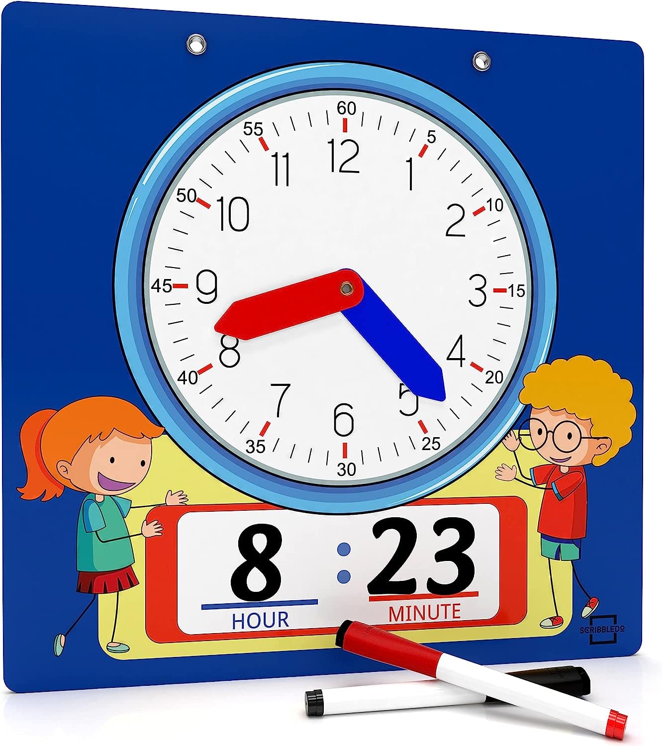 Scribbledo Writable Dry Erase Learning Clock for Kids Write & Wipe Demonstration Clock for Kids Learning to Tell Time Classrooms and Homeschool Supplies