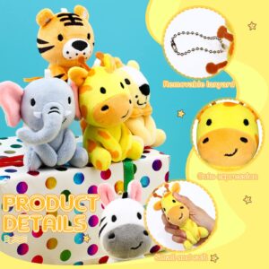 6 Pcs Mini Stuffed Forest Animals Jungle Bulk Plush Animal Toys 4 Inch Cute Plush Elephant Lion Giraffe for Baby Shower Christmas Birthday Gift Stuffer Animal Themed Party Decoration