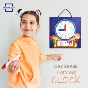 Scribbledo Writable Dry Erase Learning Clock for Kids Write & Wipe Demonstration Clock for Kids Learning to Tell Time Classrooms and Homeschool Supplies