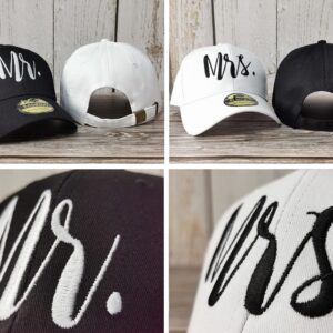 Enodtter Mr & Mrs Baseball Hats, Black White Embroidered Bride Groom Matching Hats Couples Set, Hubby Wifey Caps, Newlywed Honeymoon Wedding Gift