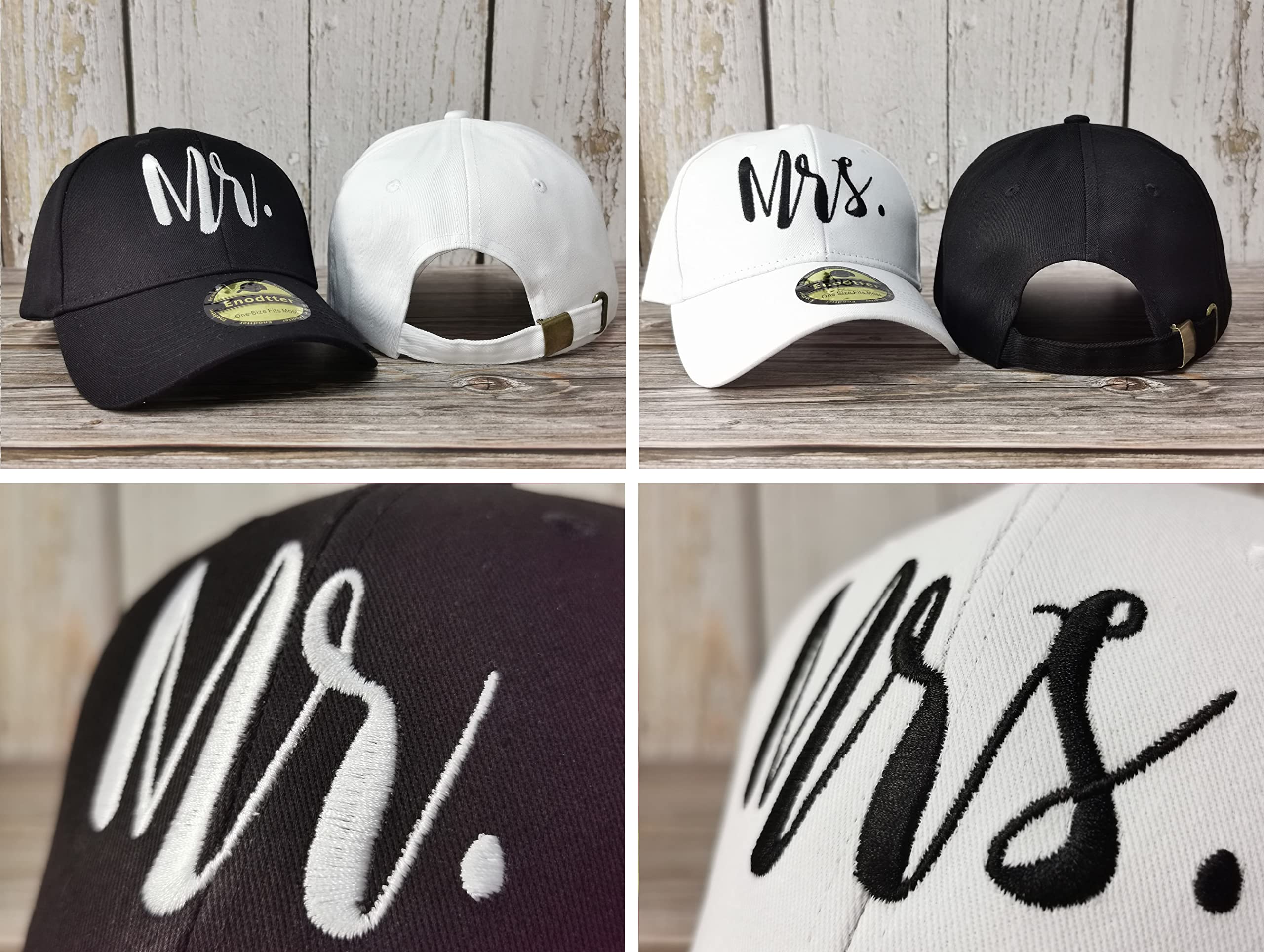 Enodtter Mr & Mrs Baseball Hats, Black White Embroidered Bride Groom Matching Hats Couples Set, Hubby Wifey Caps, Newlywed Honeymoon Wedding Gift