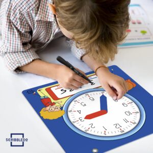 Scribbledo Writable Dry Erase Learning Clock for Kids Write & Wipe Demonstration Clock for Kids Learning to Tell Time Classrooms and Homeschool Supplies