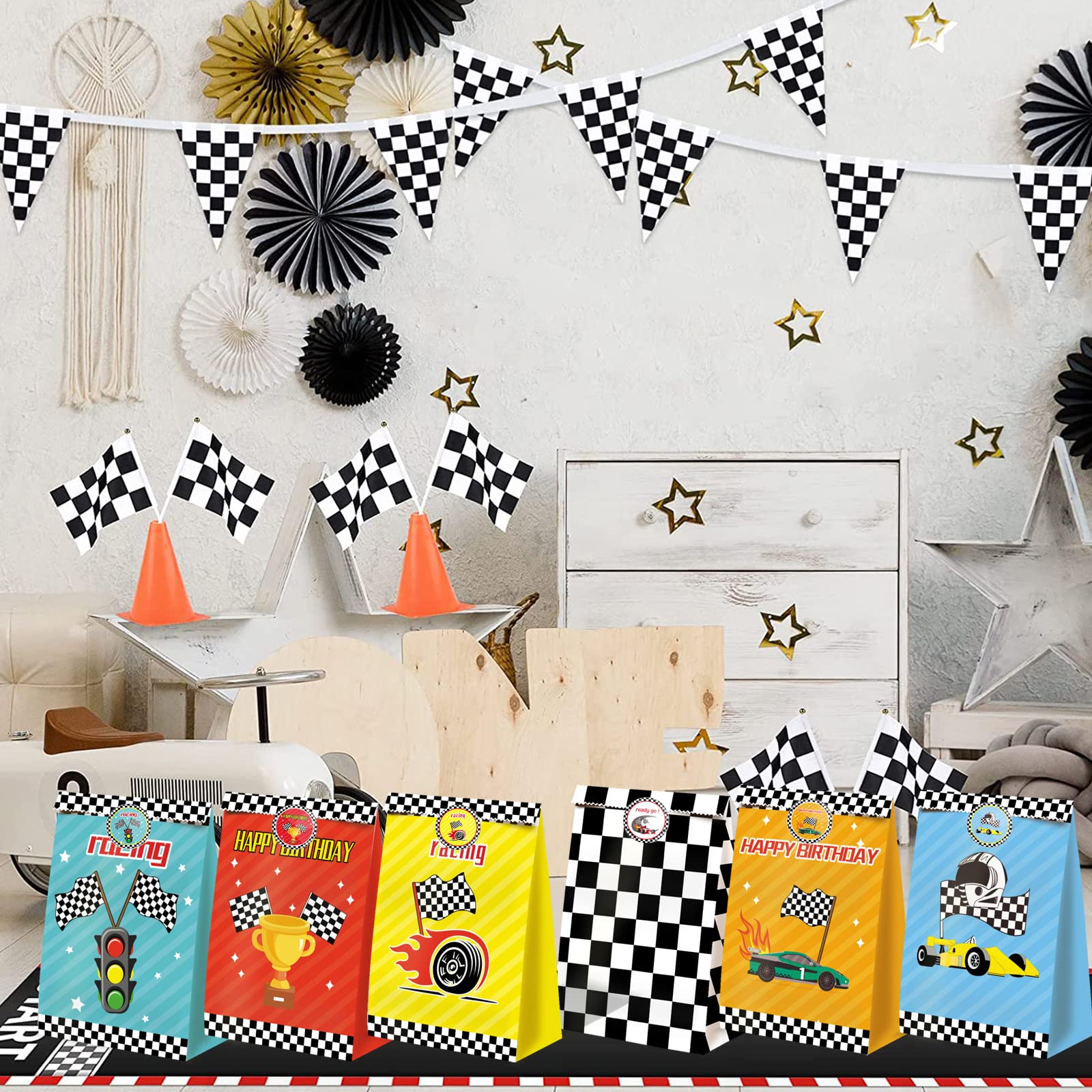 Race Car Gift Bags 24 Pcs Race Car Party Supplies for Boys Race Car Party Favors Cars Theme Birthday Party Decorations Car Goody Bags Racing Birthday Party Supplies