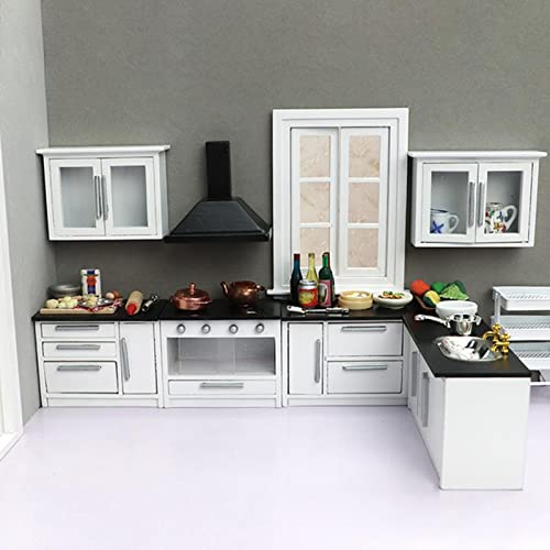 Dollhouse Kitchen Furniture, Modern Style 1:12 Mini Dollhouse Kitchen Cabinet Simulation Life Scene Lifelike Ample Shelf Space for Bar for Kids