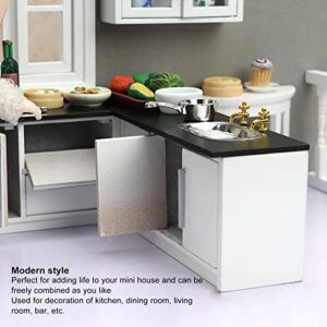 Dollhouse Kitchen Furniture, Modern Style 1:12 Mini Dollhouse Kitchen Cabinet Simulation Life Scene Lifelike Ample Shelf Space for Bar for Kids