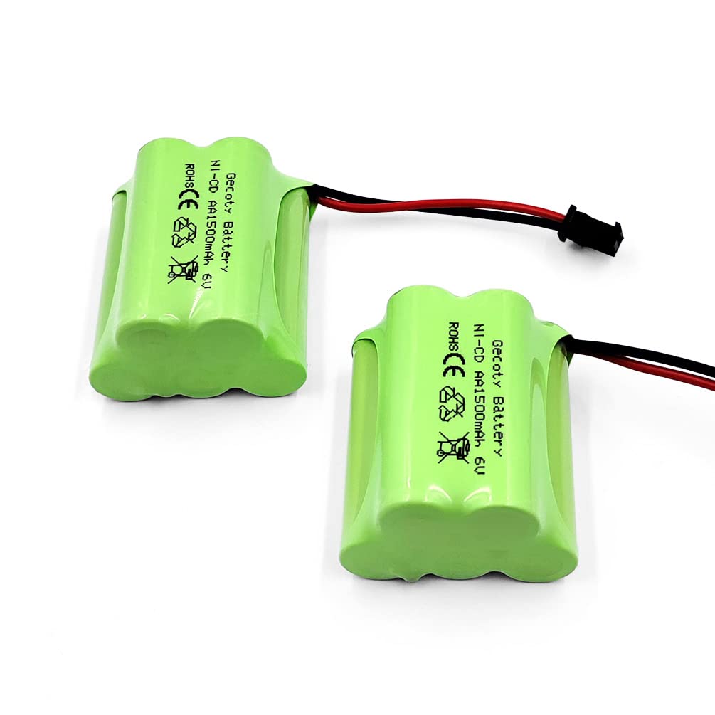 Gecoty 6V RC Battery, 2 Pack 1500mAh Ni-Cd Rechargeable 5-Cells AA Battery Packs with SM 2P Plug for Stunt RC Cars, Trucks, School Bus Toys, Outdoor Solar Light Batteries