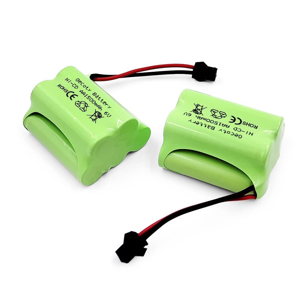 Gecoty 6V RC Battery, 2 Pack 1500mAh Ni-Cd Rechargeable 5-Cells AA Battery Packs with SM 2P Plug for Stunt RC Cars, Trucks, School Bus Toys, Outdoor Solar Light Batteries