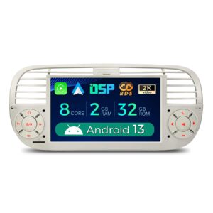 xtrons for fiat 500 (2007-2015) touch screen radio, 7 inch android 13 car stereo for fiat 500 replacement bluetooth head unit built-in dsp car play android auto (cream)