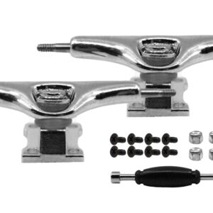 Teak Tuning Prodigy Swerve Fingerboard Trucks, Silver Chrome Colorway - 32mm Wide - Inverted Kingpin - Professional Shape, Appearance & Components