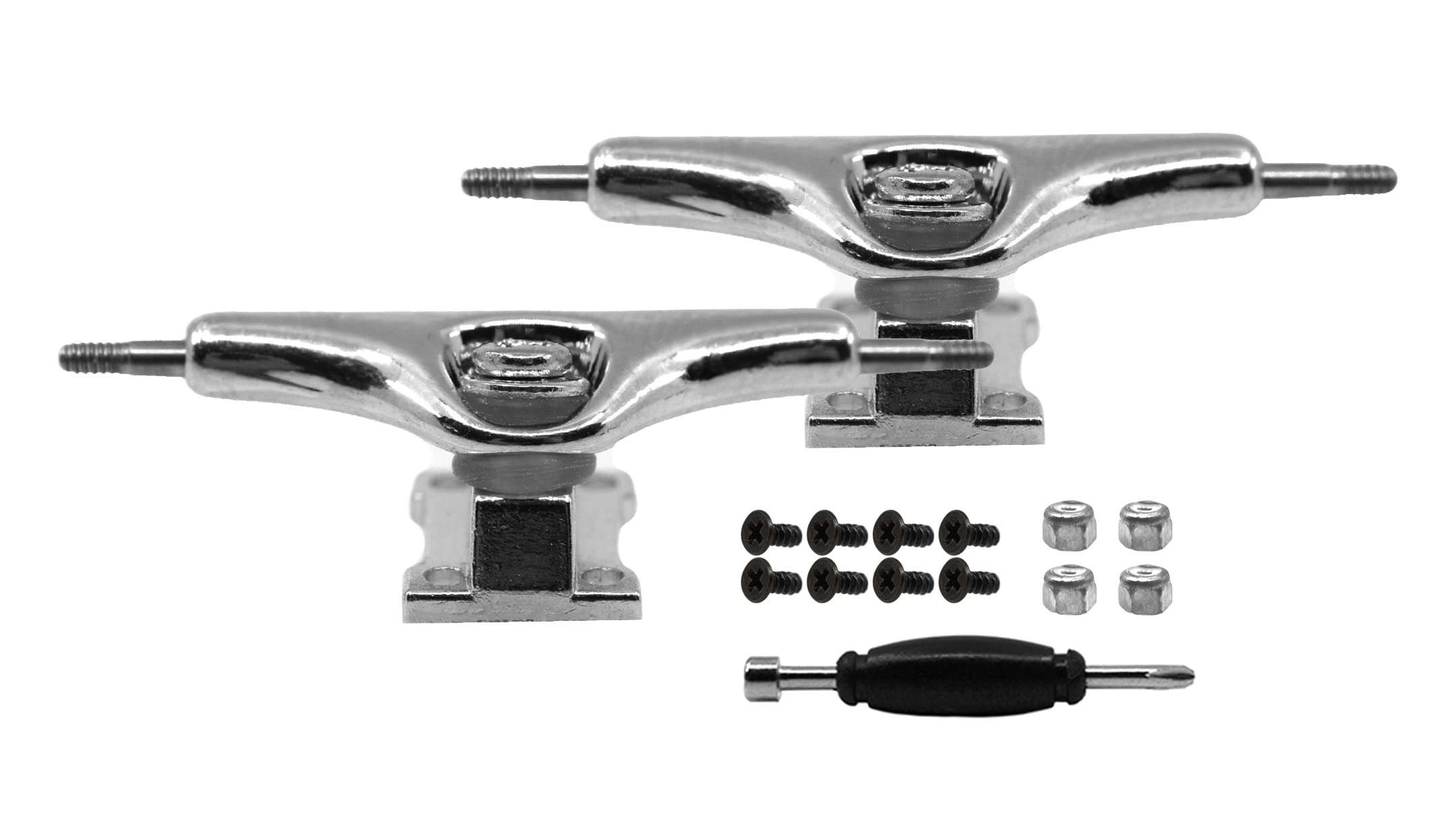 Teak Tuning Prodigy Swerve Fingerboard Trucks, Silver Chrome Colorway - 32mm Wide - Inverted Kingpin - Professional Shape, Appearance & Components