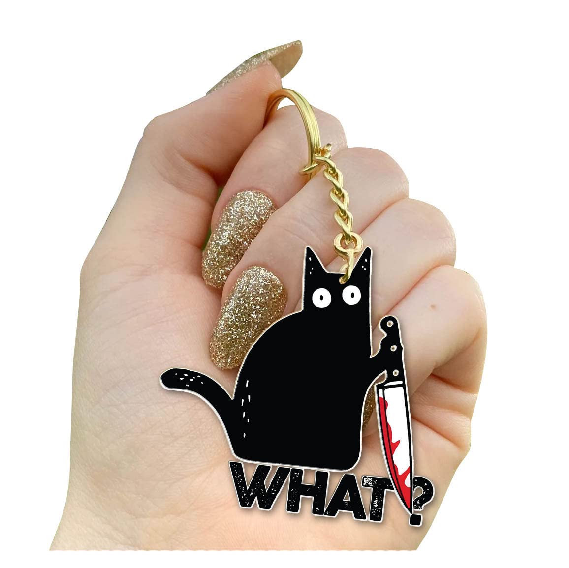 DongNaiWin Black Cat What Funny and Cute Black Cat Metal Keychains - Funny Bag Charm for Men and Women