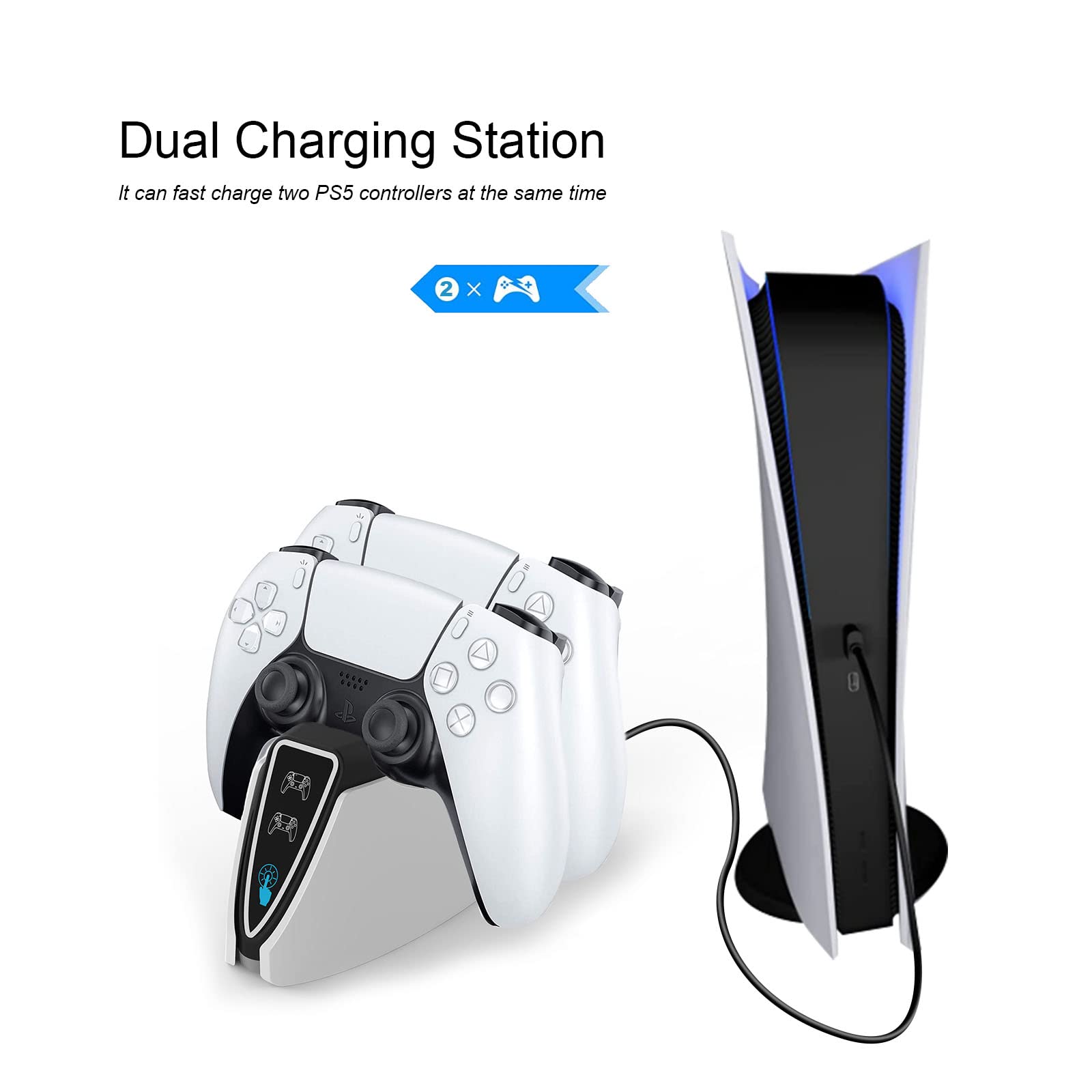 PS5 Controller Charging Station, PS5 Controller Charger Built-in Chargering Intelligent Protection Module and Charge Remind LED ，PS5 Fast Charging Dock Station for Playstation 5 Dualsense Controller