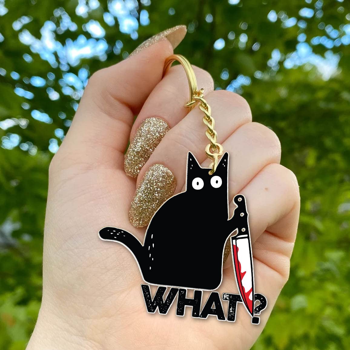 DongNaiWin Black Cat What Funny and Cute Black Cat Metal Keychains - Funny Bag Charm for Men and Women