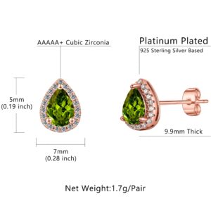 August Peridot Birthstone Stud Earrings for Women, Natural Peridot Birthstone Earrings 18K White Gold Plated S925 Sterling Silver Pear Cut Genuine Peridot August Birthstone Earrings for Women Mother