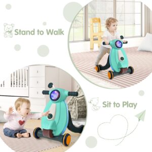 BABY JOY 2 in 1 Sit to Stand Learning Walker, Early Education Activity Center with Lights, Sounds and Ball Game, Baby Push Walker for Toddler Boys Girls (Green)