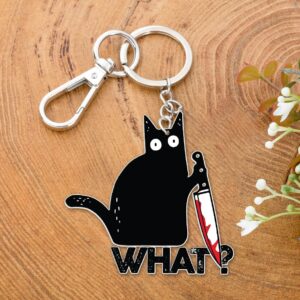 DongNaiWin Black Cat What Funny and Cute Black Cat Metal Keychains - Funny Bag Charm for Men and Women