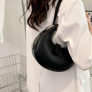 ZUKKY The Women's Bag High-Grade Texture Fashion Temperament Niche One-Shoulder Armpit Hand-Held Crescent Bag Black