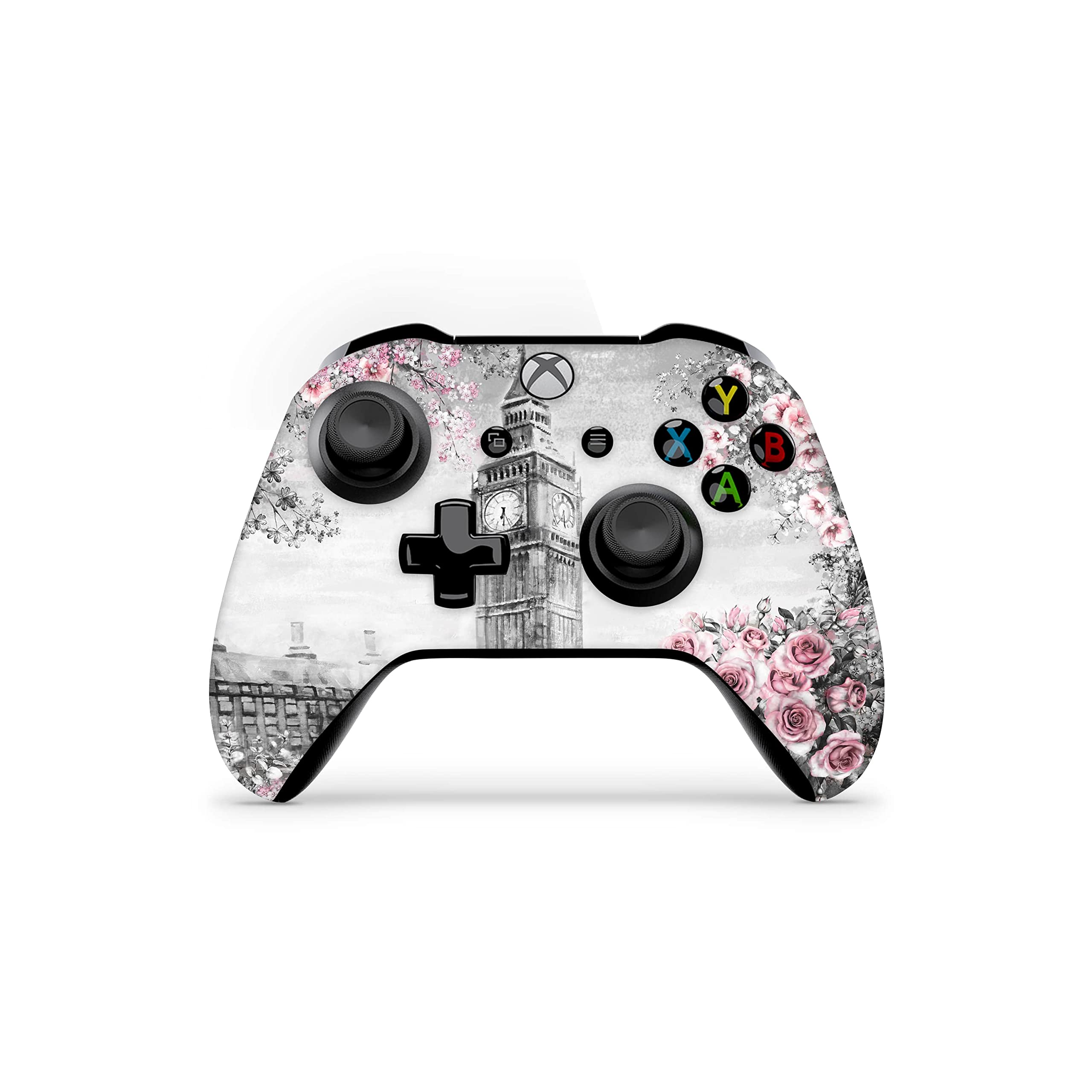 ZOOMHITSKINS Controller Skin Compatible with X1 S and X1 X, Vinyl Sticker Technology, London Big Ben Europe Romantic City Pink Rose Black White Art, Durable, 1 Skin, Made in The USA