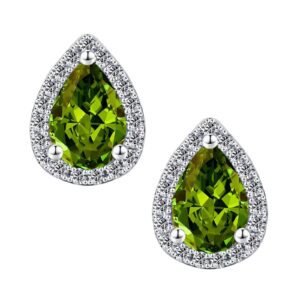 August Peridot Birthstone Stud Earrings for Women, Natural Peridot Birthstone Earrings 18K White Gold Plated S925 Sterling Silver Pear Cut Genuine Peridot August Birthstone Earrings for Women Mother