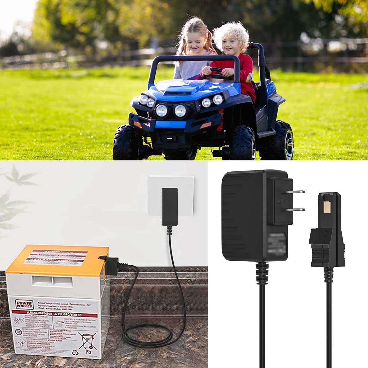 XXSZHY 12 Volt Battery Charger for All Power Wheels 12-Volt Ride-on Toys, for Fisher-Price Using The Orange Top Battery or The Gray Battery