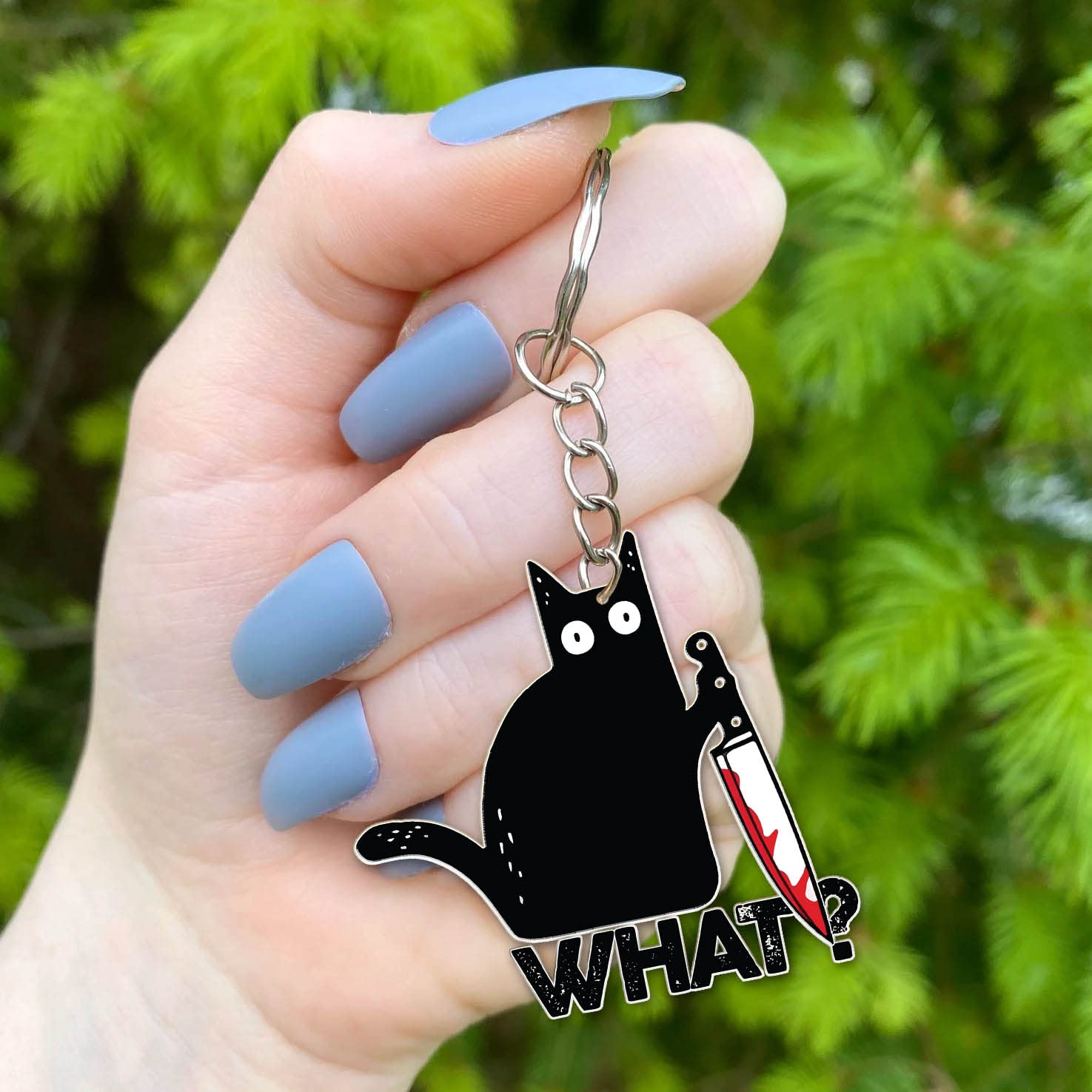 DongNaiWin Black Cat What Funny and Cute Black Cat Metal Keychains - Funny Bag Charm for Men and Women