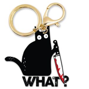 DongNaiWin Black Cat What Funny and Cute Black Cat Metal Keychains - Funny Bag Charm for Men and Women