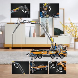 Mould King 19014 Technology Pneumatic Concrete Pump Truck, Heavy Duty Tow Truck Building Block Model, Crane Toy for Children, 2098 Pieces