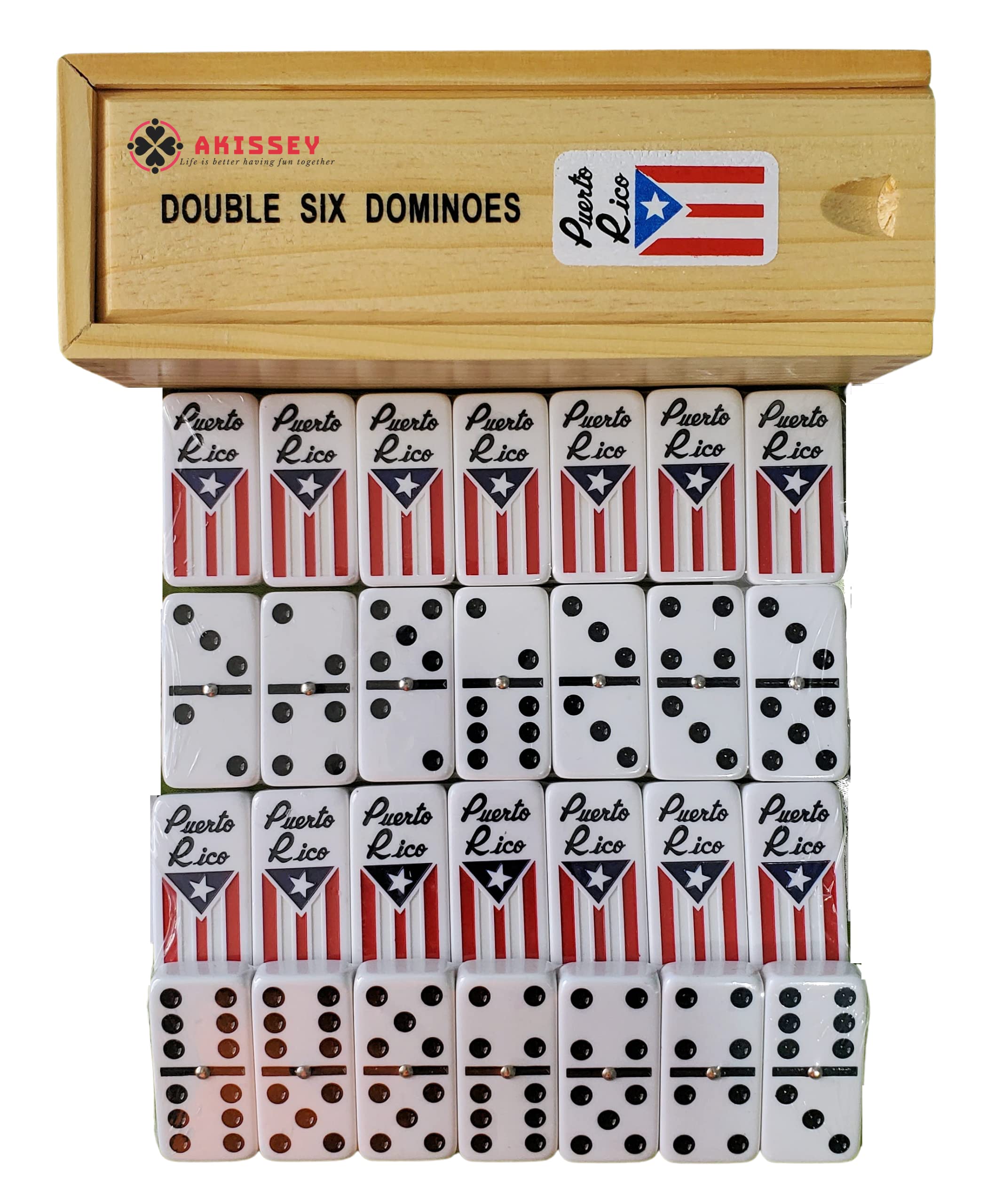 Puerto Rico Dominoes, Puerto Rican Dominoes with Flag Engraved, Puerto Rico Dominos with a Scorecard, Coqui Patch and Boricua Pride Keyfob