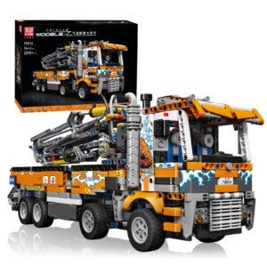 Mould King 19014 Technology Pneumatic Concrete Pump Truck, Heavy Duty Tow Truck Building Block Model, Crane Toy for Children, 2098 Pieces