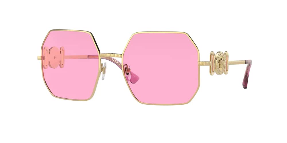 Versace VE2248 1002/5 58MM Gold/Fuchsia Hexagonal Sunglasses for Women + BUNDLE With Designer iWear Eyewear Kit