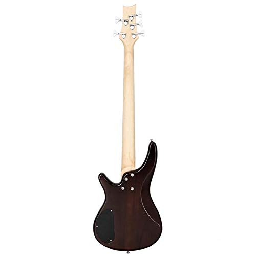 [Do Not Sell on Amazonf]Glarry GIB Electric 5 String Bass Guitar Full Size Bag Strap Pick Connector Wrench Tool Earth Brown