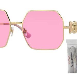 Versace VE2248 1002/5 58MM Gold/Fuchsia Hexagonal Sunglasses for Women + BUNDLE With Designer iWear Eyewear Kit